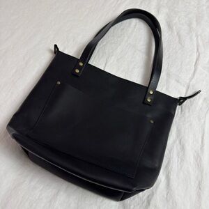 Portland Leather Goods Black Medium Zip Up Tote Bag Minimalist Classic Travel